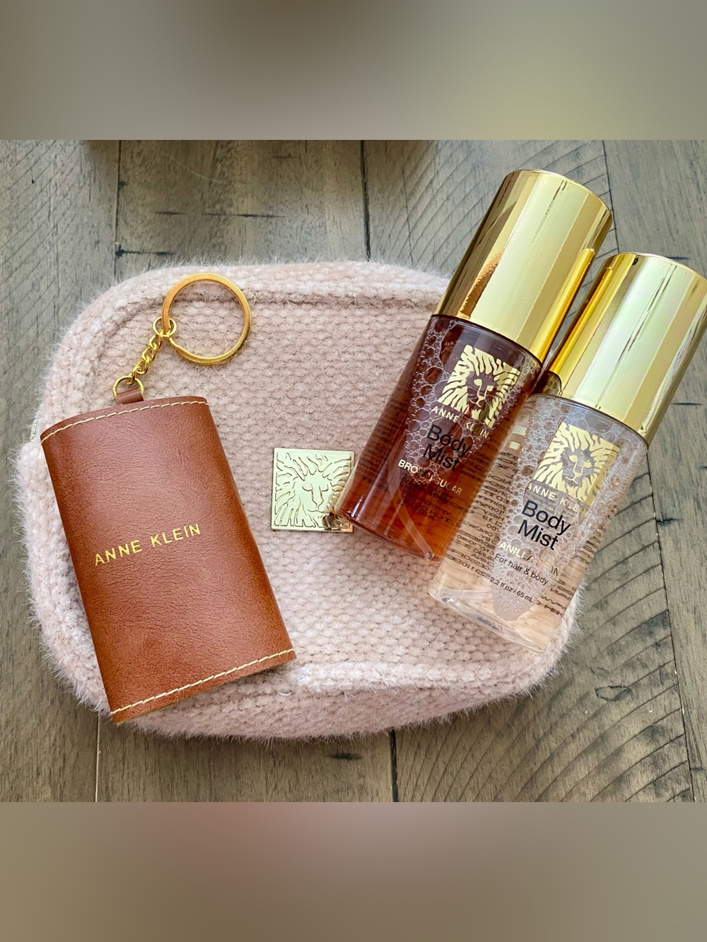 Anne Klein Brown Sugar & Vanilla Bean Body Mist Duo with Travel Sleeve & Pouch